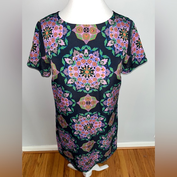 J.Crew navy, pink, lavender, green floral medallion shift dress - Picture 2 of 7